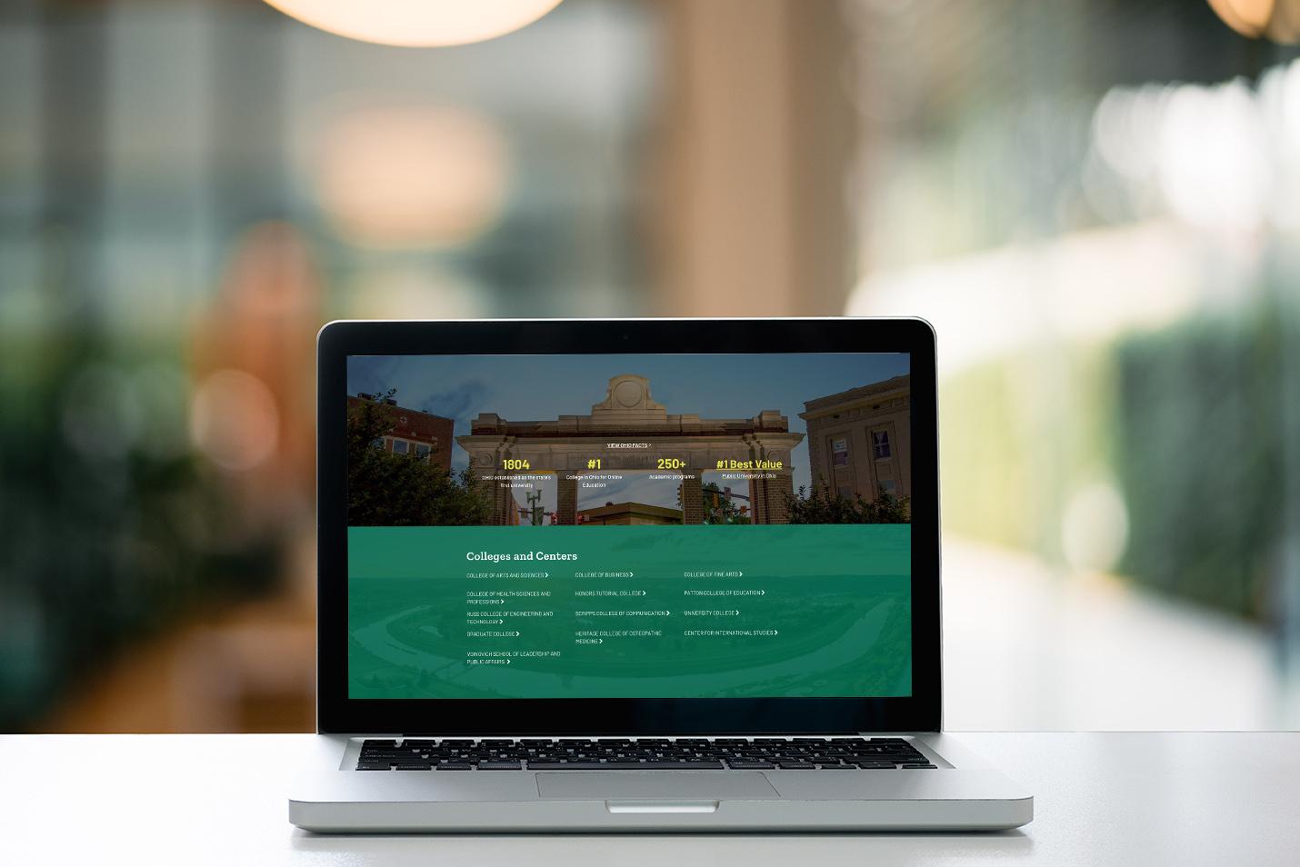 Ohio University web page open on a laptop