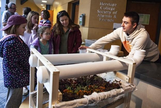 child exploring green roof model
