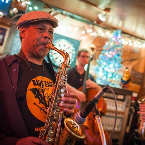 Live musicians play at Donkey Coffee in Athens, Ohio