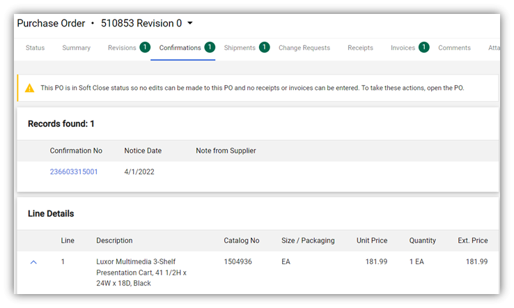 Confirmation Tab Example for BCB PO