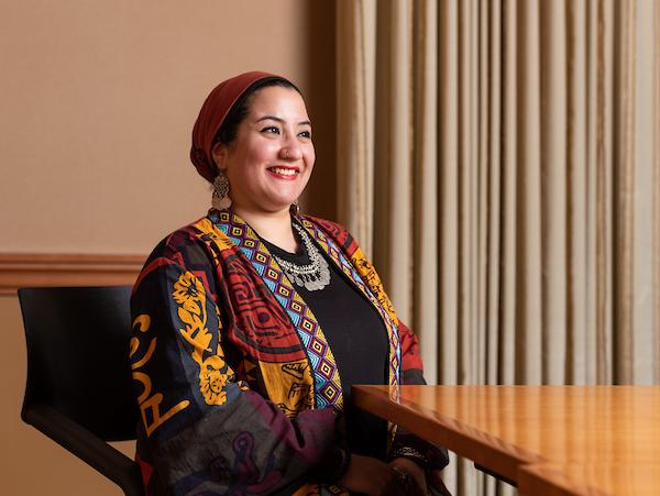 Habiba Abdelaal poses for a portrait in Baker Center