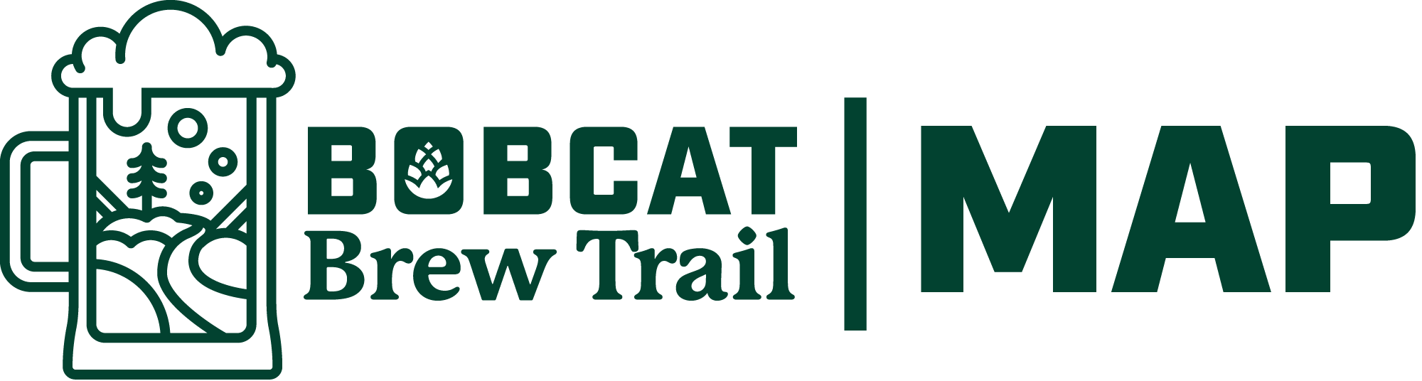Beer stein on left with text "Bobcat Brew Trail Map" on right.