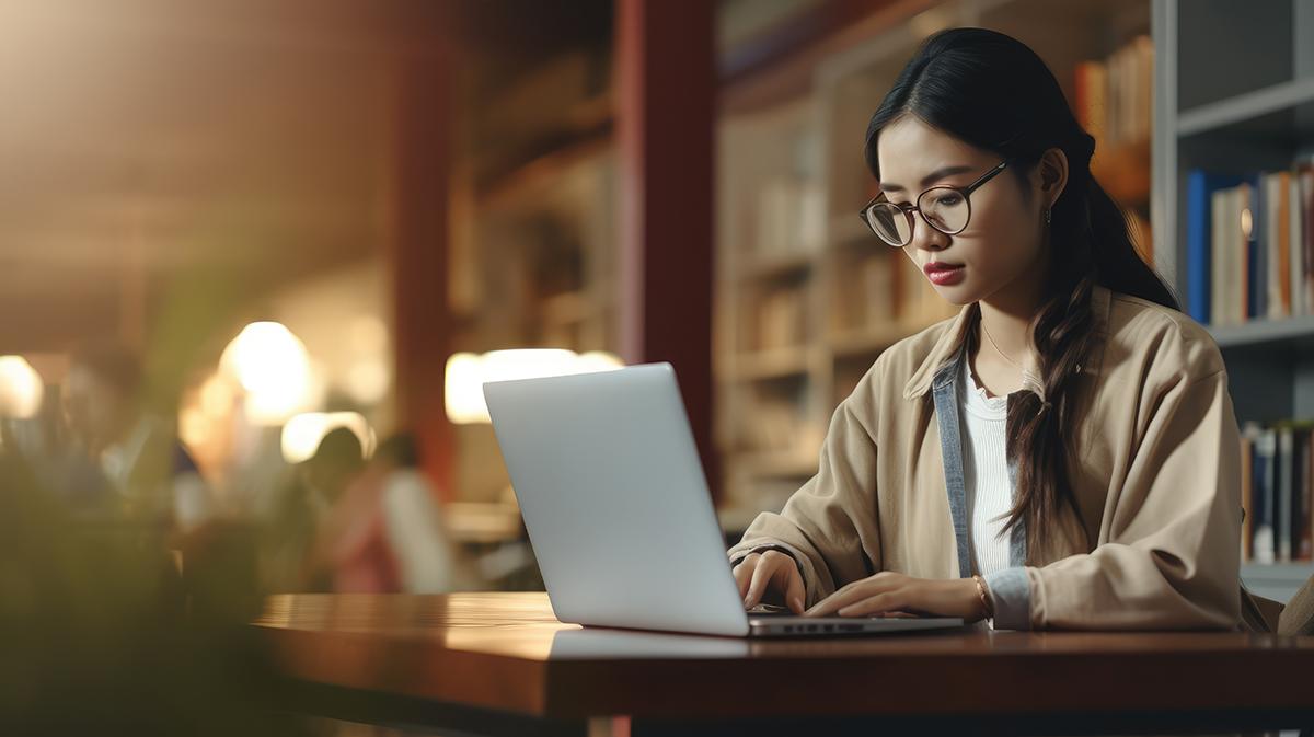 Woman sitting looking at laptop