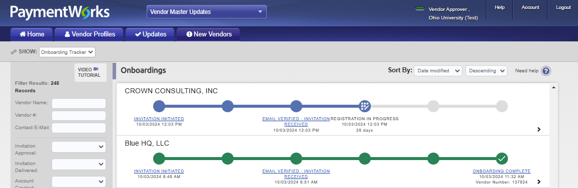 PaymentWorks Status Tracker Example