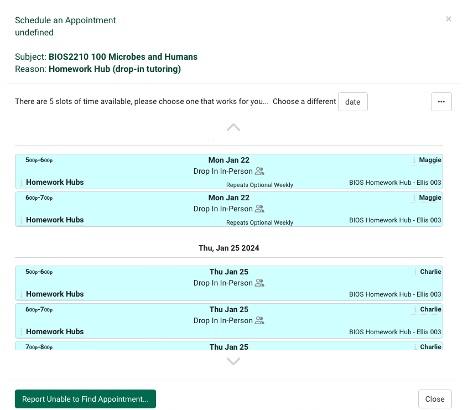 Screenshot of Homework Hub schedule in TracCloud