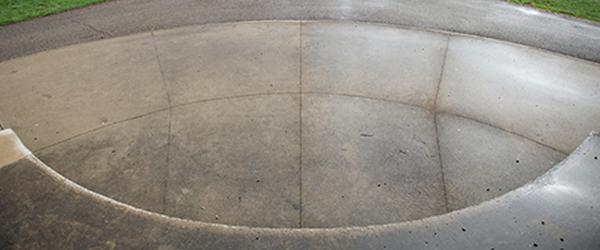 Closeup of a rounded stair at the South Green Amphitheater 