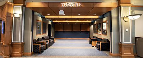 Entrance to the Baker Theater with lounge seating