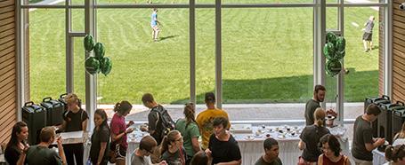 Inside the Living Learning Center, with students gathered for an event