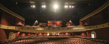 Inside Memorial Auditorium, featuring a floor seating section and a balcony