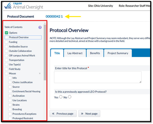 Protocol number appears at the top of the page.