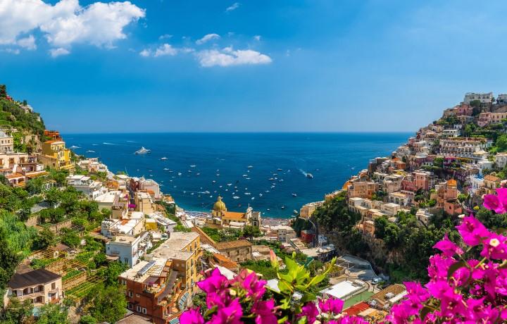 View of a harbor in Italy from faraway distance.