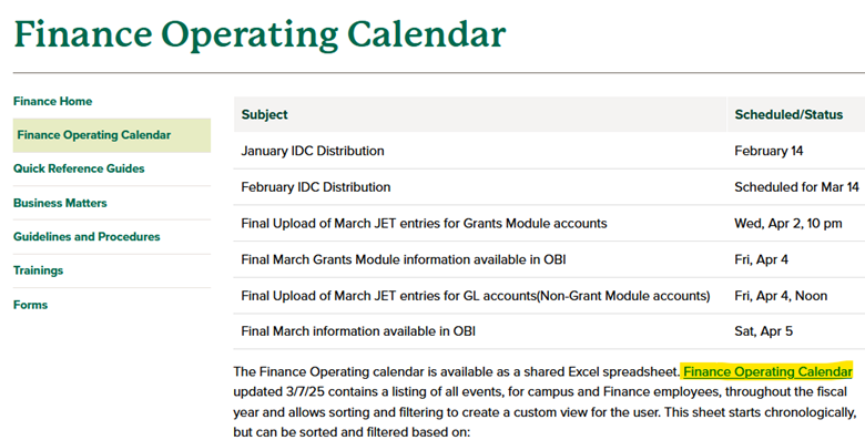 Example, YE Calendar Location