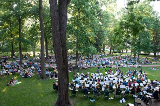 the Band playing a concert on college green