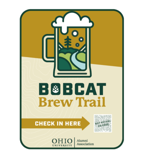 Beer stein with text below to scan QR code to check in.