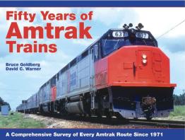 Image of red train with title in top left corner.