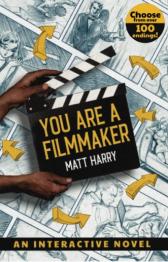 Black and white comic images in background with clapperboard in front with book title.