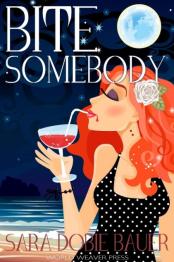 Animated woman with red hair drinking red liquid through straw out of wine glass.