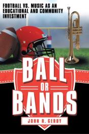 Football leaning against a helmet and sitting next to a trumpet.