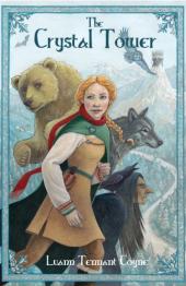 Young girl, bear, wolf, and old woman framed with mountain in background.