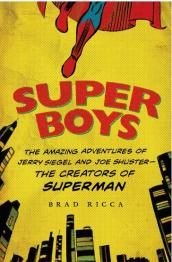 Comic cover city in background and super hero legs at top flying out of view.