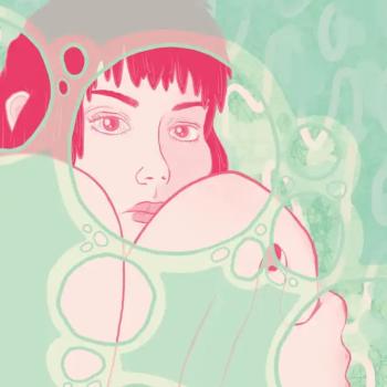 Illustration of a girl holding her knees from Sphere issue 65