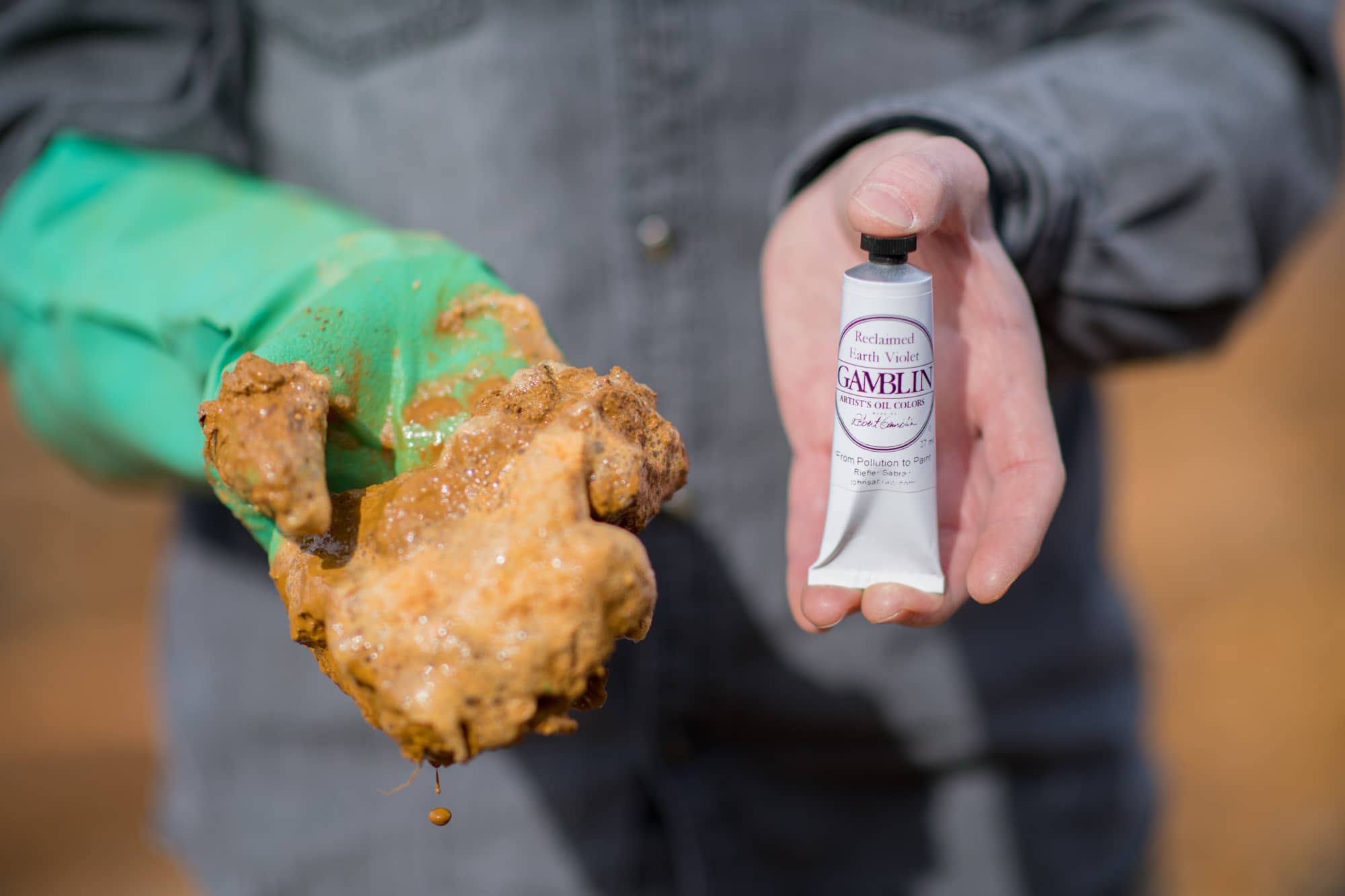 Sabraw helps convert acid mine drainage (left) into paint that is sold and used to help pay for the restoration of waterways that have been polluted by coal mining.