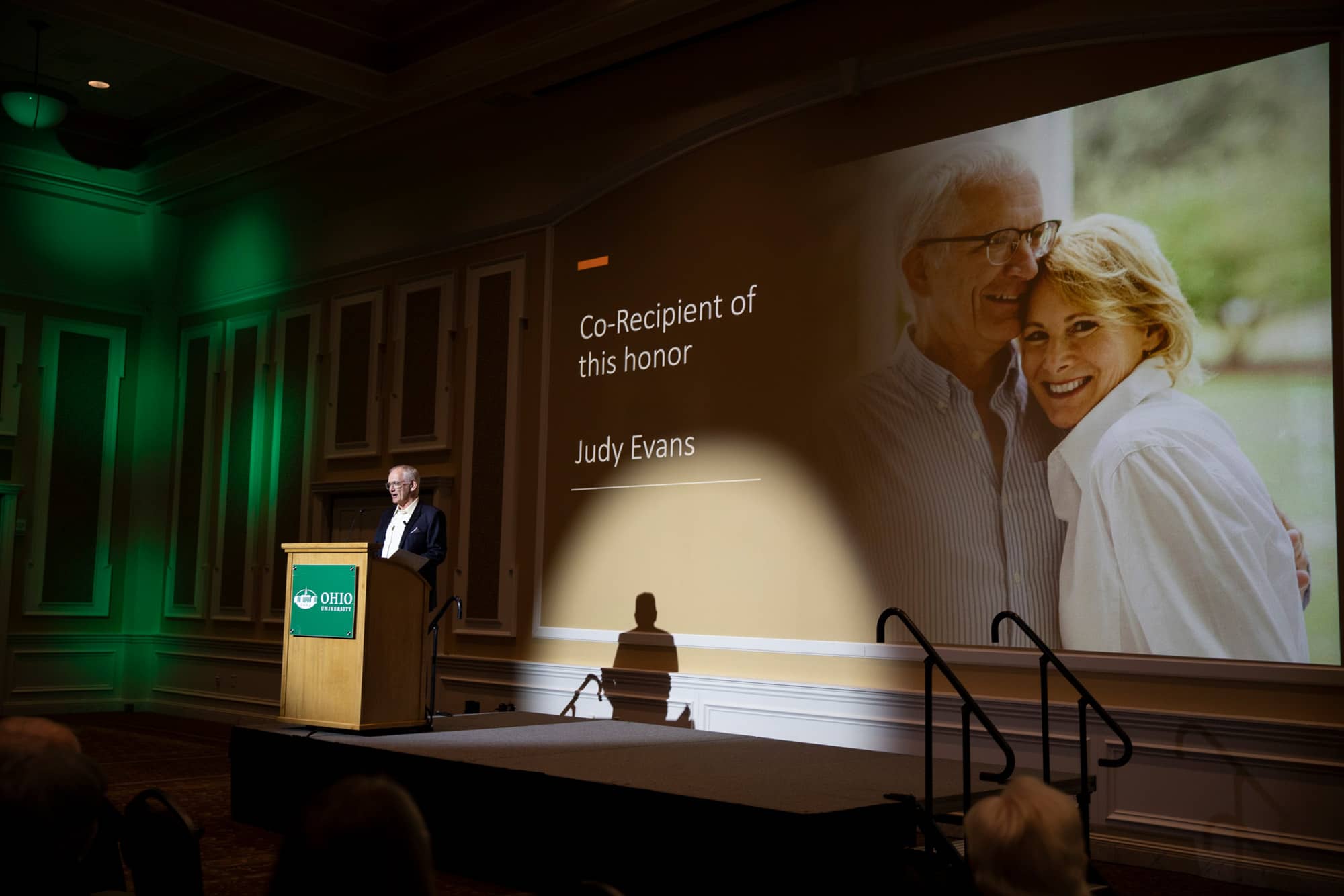 Steven Evans thanked family and friends for their support and said he considers his wife, Judy Evans, to be the co-recipient of the Distinguished Professor honor.
