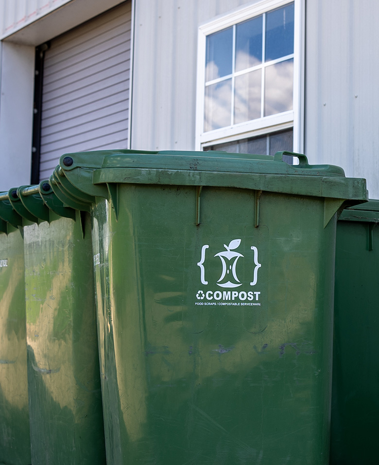 All Ohio University compost bins are power-washed with recycled rainwater before being returned to the dining halls.