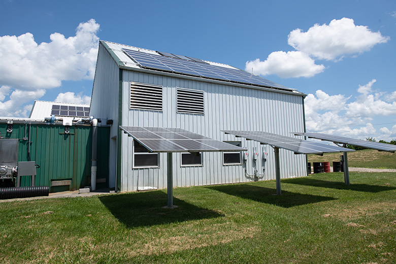 Solar panels line the OHIO Compost Facility.