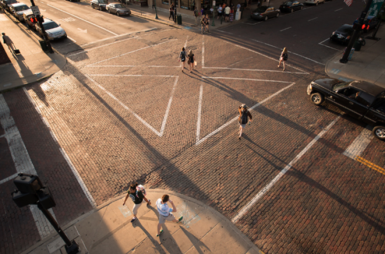 Students walking uptown
