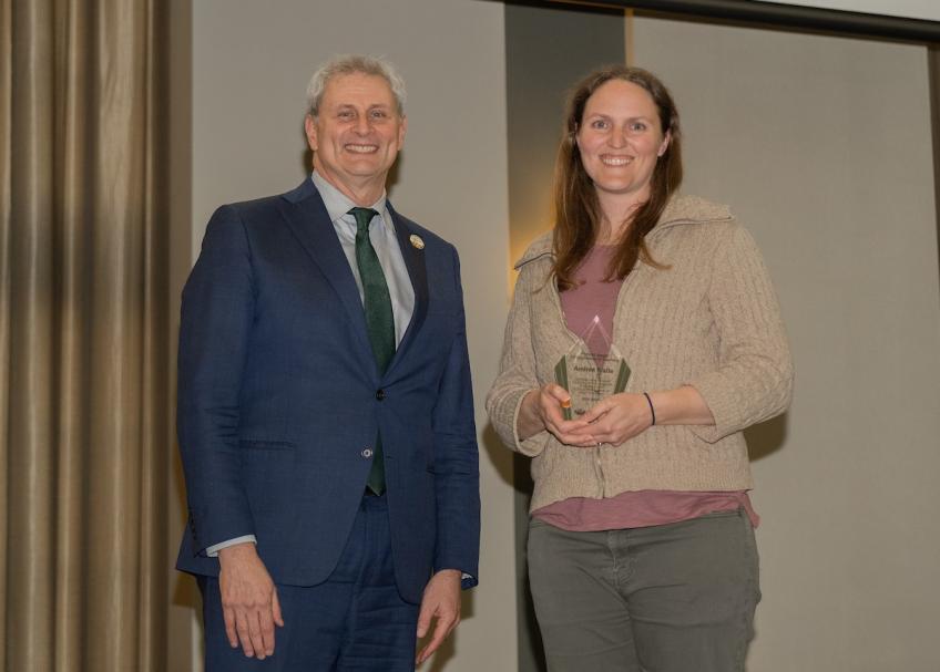 Provost Don Leo and Andie Walla are shown, while Walla holds her award