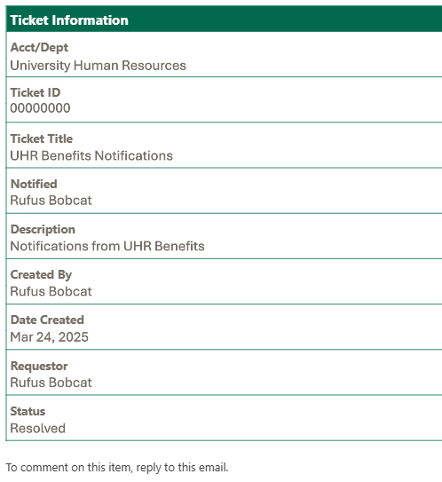 A screenshot of a TDX notification