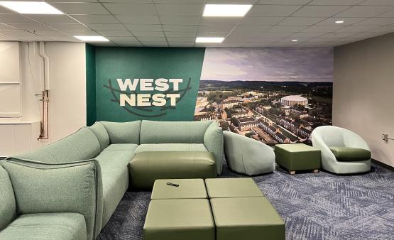 A photo of part of the West Nest lounge in Boyd Hall