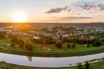 View of South Green at sunset. 