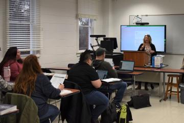 Kim Jones is shown teaching a class at Ohio University Chillicothe